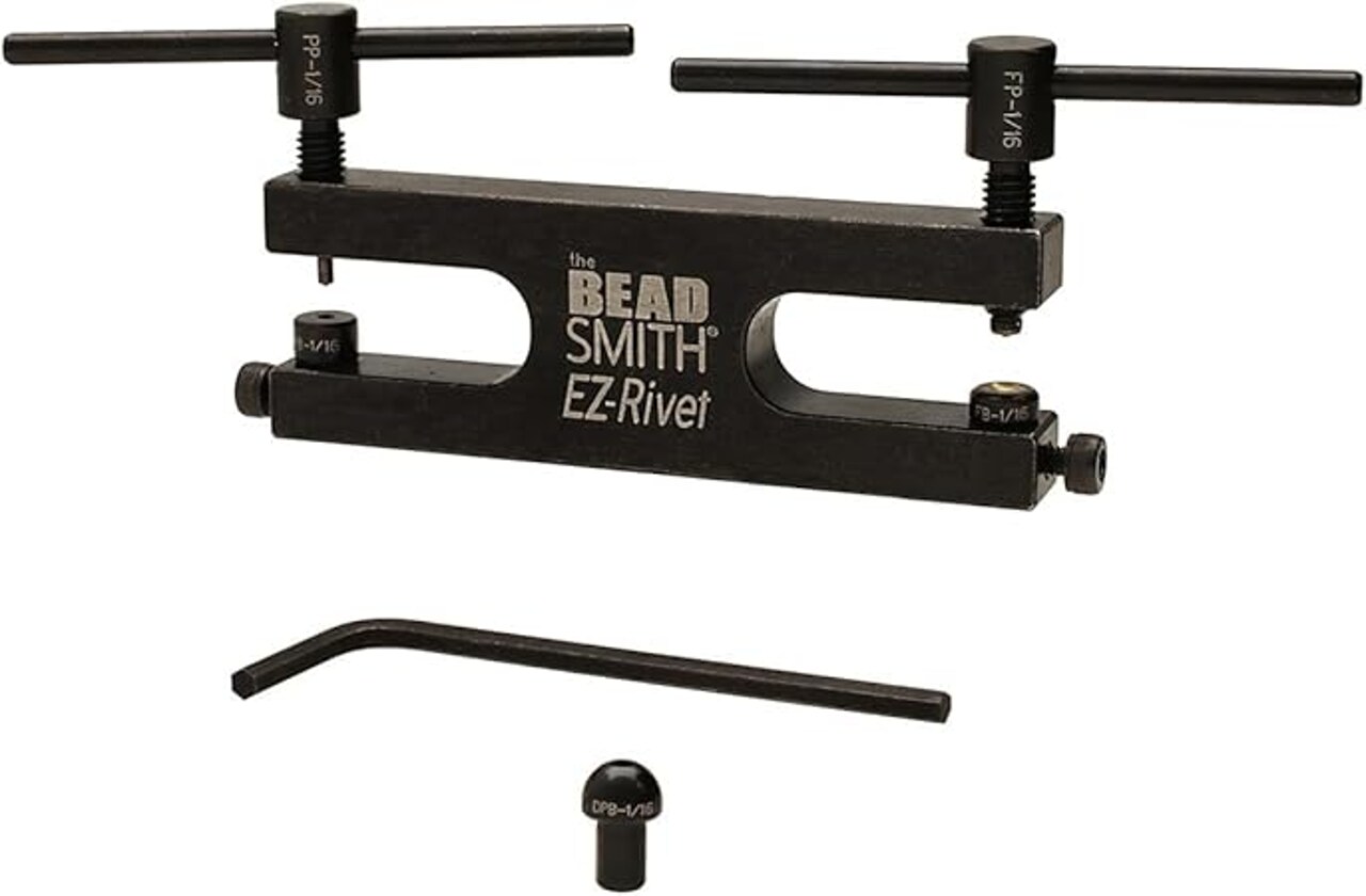 The Beadsmith EZ Rivet - Piercing and Setting Tool - Includes 1/16" T-bar Screws - Pierces Metal and Sets Rivets and Eyelets - Domed Base for Use with Rings - Ideal for Sheet Metal Up to 18 Gauge